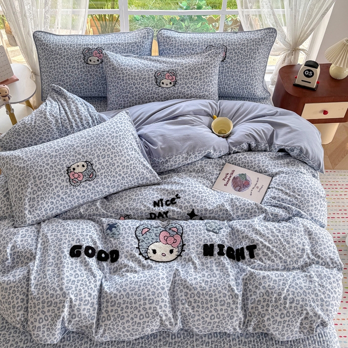 91家纺网 家纺一手货源 找家纺 恋佳居 2026新款毛巾绣古法棉单品床盖床盖单件 蓝酷豹猫