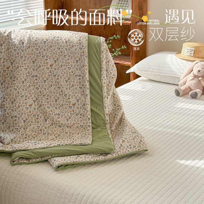 大彩家居 2026新款全棉双层纱凉感夏被 迷雾森林