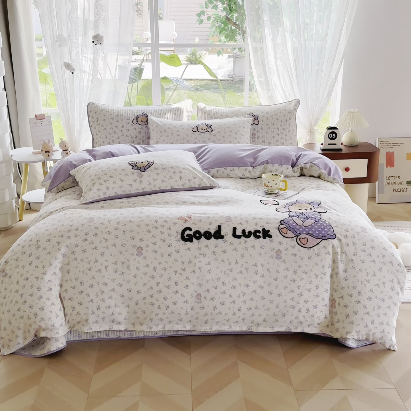 91家纺网 家纺一手货源 找家纺 恋佳居 2026新款毛巾绣古法棉单品床盖床盖单件 迷雾紫兔