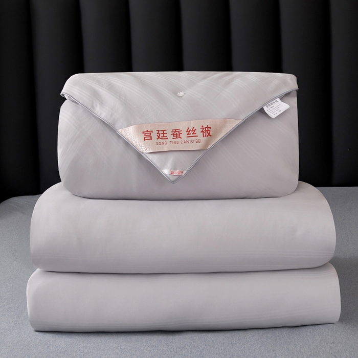 91家纺网 家纺一手货源 找家纺 禹祥家纺 2026轻奢丝滑裸感全棉纯棉提花蚕丝被被子被芯 灰