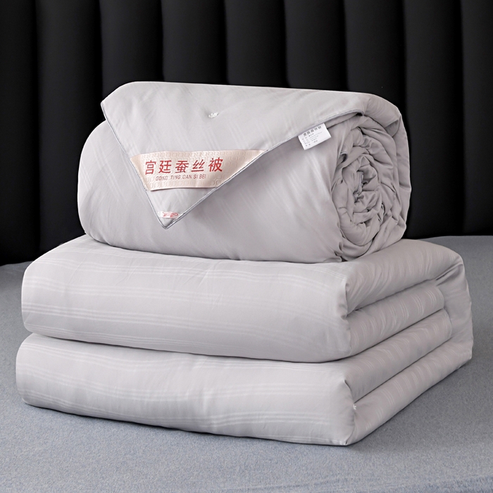 91家纺网 家纺一手货源 找家纺 禹祥家纺 2026轻奢丝滑裸感全棉纯棉提花蚕丝被被子被芯 灰