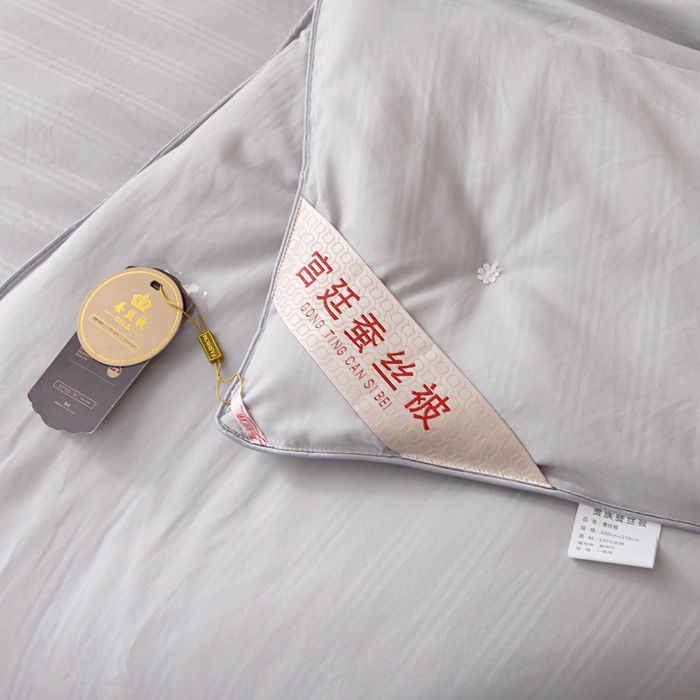 91家纺网 家纺一手货源 找家纺 禹祥家纺 2026轻奢丝滑裸感全棉纯棉提花蚕丝被被子被芯 灰