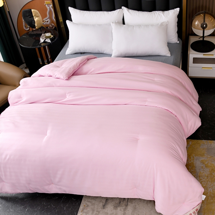 91家纺网 家纺一手货源 找家纺 禹祥家纺 2026轻奢丝滑裸感全棉纯棉提花蚕丝被被子被芯 粉