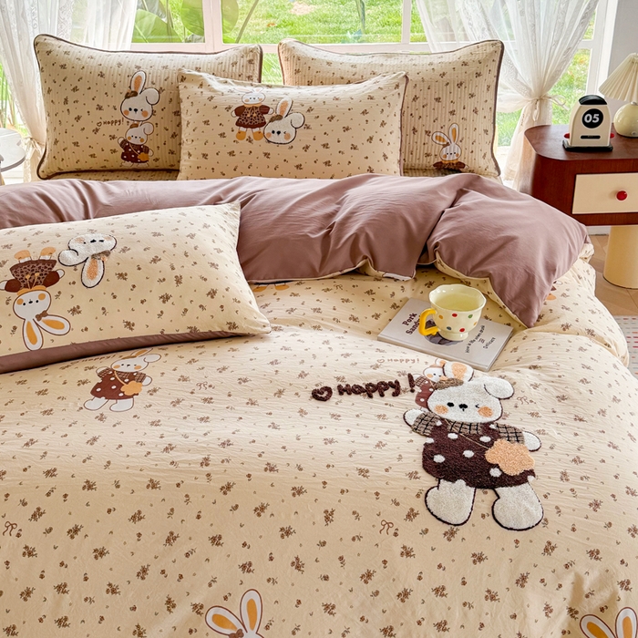 91家纺网 家纺一手货源 找家纺 恋佳居 2026新款毛巾绣古法棉单品床笠床笠单件 花兔小叙