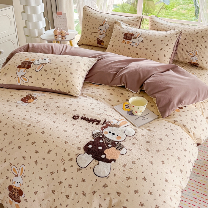 91家纺网 家纺一手货源 找家纺 恋佳居 2026新款毛巾绣古法棉单品床笠床笠单件 花兔小叙