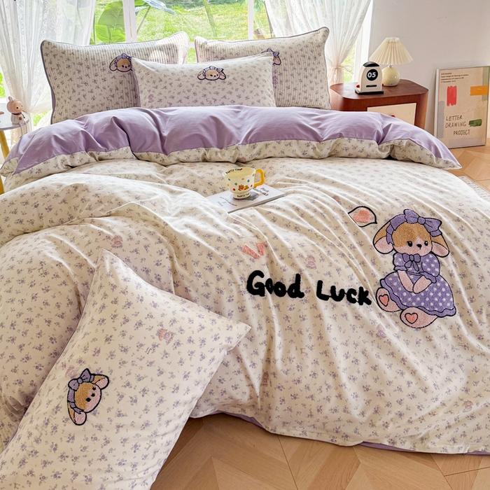 91家纺网 家纺一手货源 找家纺 恋佳居 2026新款毛巾绣古法棉单品床笠床笠单件 迷雾紫兔