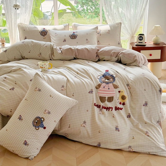 91家纺网 家纺一手货源 找家纺 恋佳居 2026新款毛巾绣古法棉单品床笠床笠单件 格趣萌熊