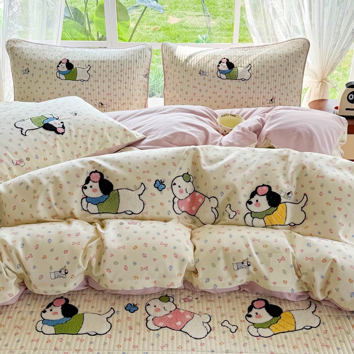 91家纺网 家纺一手货源 找家纺 恋佳居 2026新款毛巾绣古法棉单品床笠床笠单件 软萌时光