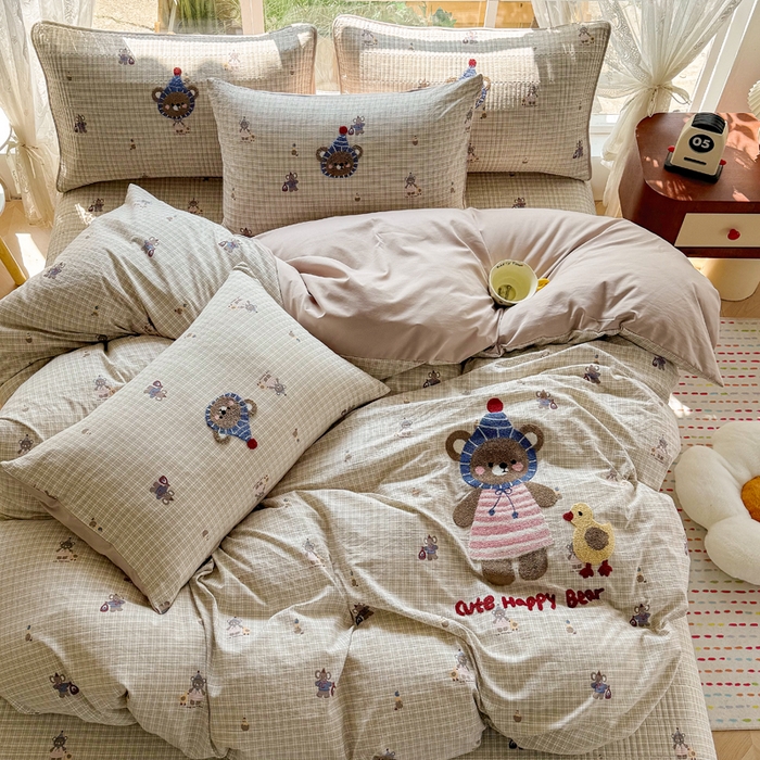 91家纺网 家纺一手货源 找家纺 恋佳居 2026新款毛巾绣古法棉单品床笠床笠单件 格趣萌熊