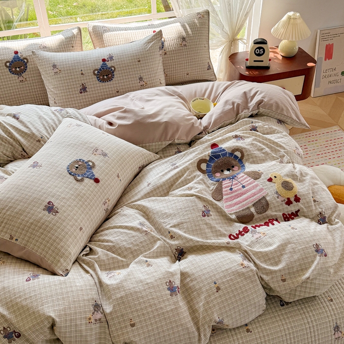 91家纺网 家纺一手货源 找家纺 恋佳居 2026新款毛巾绣古法棉单品床笠床笠单件 格趣萌熊