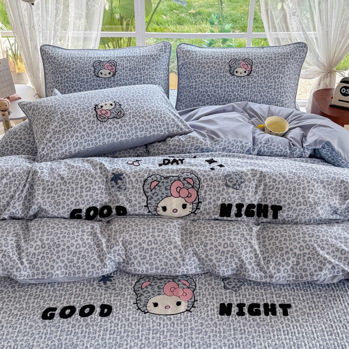 91家纺网 家纺一手货源 找家纺 恋佳居 2026新款毛巾绣古法棉单品床笠床笠单件 蓝酷豹猫