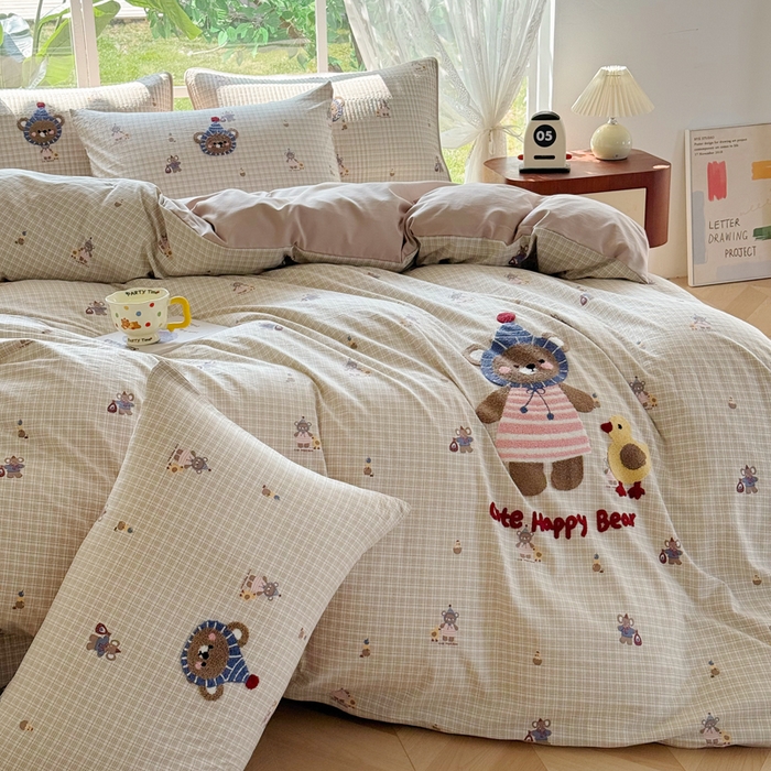 91家纺网 家纺一手货源 找家纺 恋佳居 2026新款毛巾绣古法棉单品床笠床笠单件 格趣萌熊