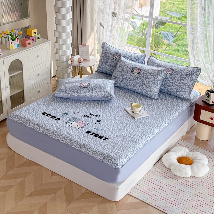 91家纺网 家纺一手货源 找家纺 恋佳居 2026新款毛巾绣古法棉单品床笠床笠单件 蓝酷豹猫