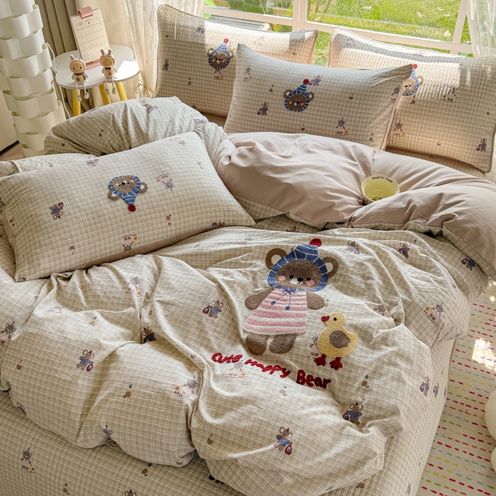 91家纺网 家纺一手货源 找家纺 恋佳居 2026新款毛巾绣古法棉单品床笠床笠单件 格趣萌熊