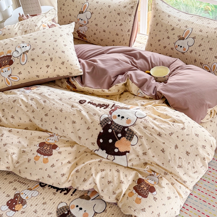 91家纺网 家纺一手货源 找家纺 恋佳居 2026新款毛巾绣古法棉单品床笠床笠单件 花兔小叙