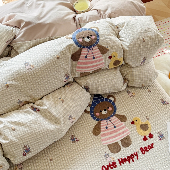 91家纺网 家纺一手货源 找家纺 恋佳居 2026新款毛巾绣古法棉单品床笠床笠单件 格趣萌熊