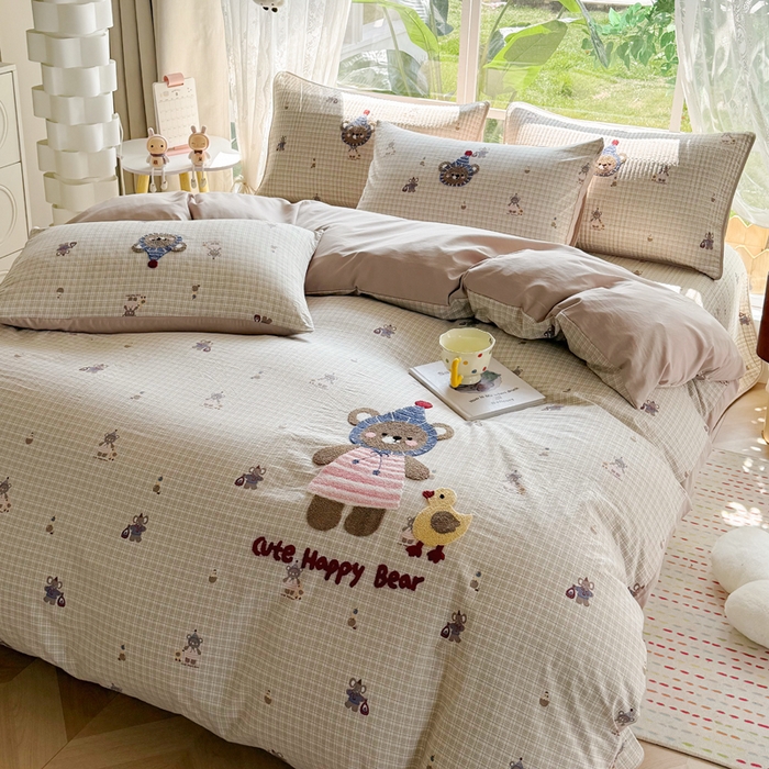 91家纺网 家纺一手货源 找家纺 恋佳居 2026新款毛巾绣古法棉单品床笠床笠单件 格趣萌熊