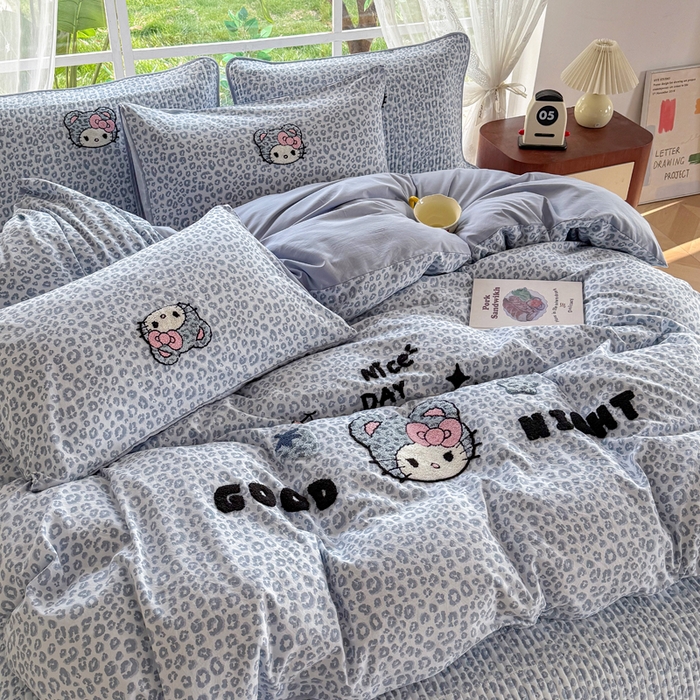 91家纺网 家纺一手货源 找家纺 恋佳居 2026新款毛巾绣古法棉单品床笠床笠单件 蓝酷豹猫