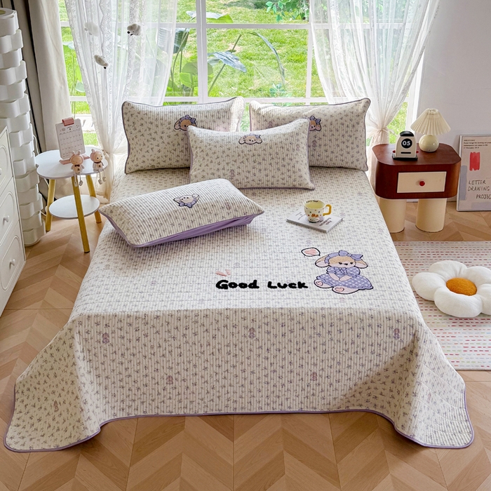 91家纺网 家纺一手货源 找家纺 恋佳居 2026新款毛巾绣古法棉单品床笠床笠单件 迷雾紫兔