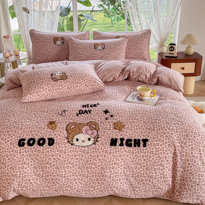 91家纺网 家纺一手货源 找家纺 恋佳居 2026新款毛巾绣古法棉单品床笠床笠单件 粉豹甜猫