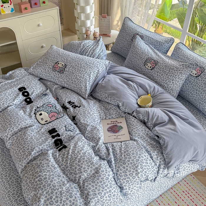 91家纺网 家纺一手货源 找家纺 恋佳居 2026新款毛巾绣古法棉单品床笠床笠单件 蓝酷豹猫