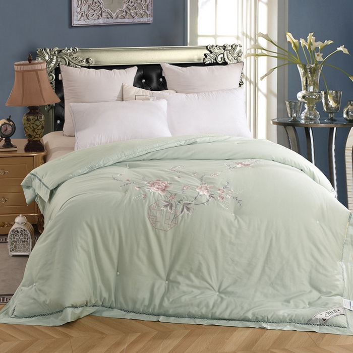 禹祥家纺 2026新款60支长绒棉蚕丝被被芯春秋被冬被 被子被芯 宫廷小调-浅绿