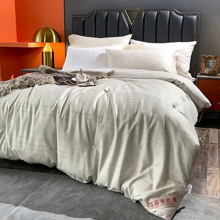 91家纺网 家纺一手货源 找家纺 禹祥家纺 2026新款全棉蚕丝被被子被芯冬被子母被提花蚕丝被 被子被芯 轻轻语录灰色