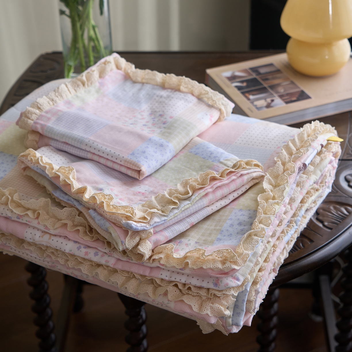 91家纺网 家纺一手货源 找家纺 （总）洋铭区（原狠狠爱） 2026新款双层纱皱皱花边夏被夏凉被空调被三件套