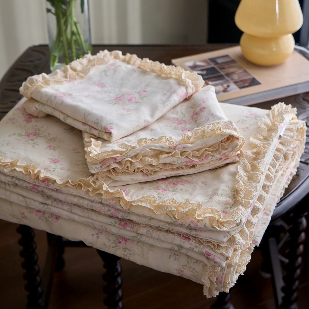 91家纺网 家纺一手货源 找家纺 （总）洋铭区（原狠狠爱） 2026新款双层纱皱皱花边夏被夏凉被空调被三件套