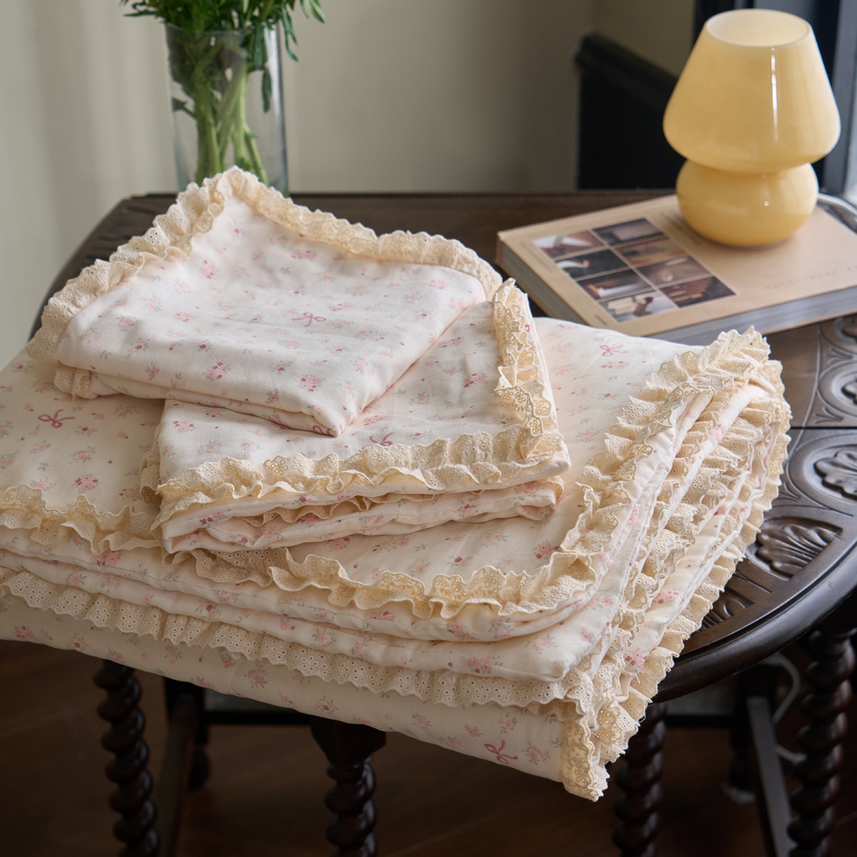 91家纺网 家纺一手货源 找家纺 （总）洋铭区（原狠狠爱） 2026新款双层纱皱皱花边夏被夏凉被空调被三件套