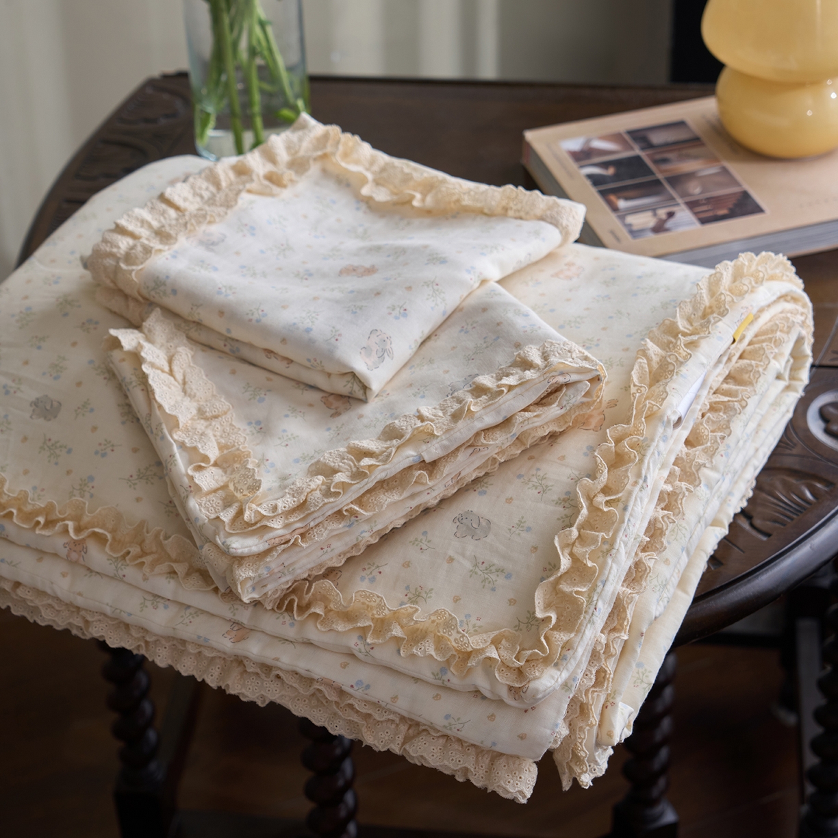 91家纺网 家纺一手货源 找家纺 （总）洋铭区（原狠狠爱） 2026新款双层纱皱皱花边夏被夏凉被空调被三件套