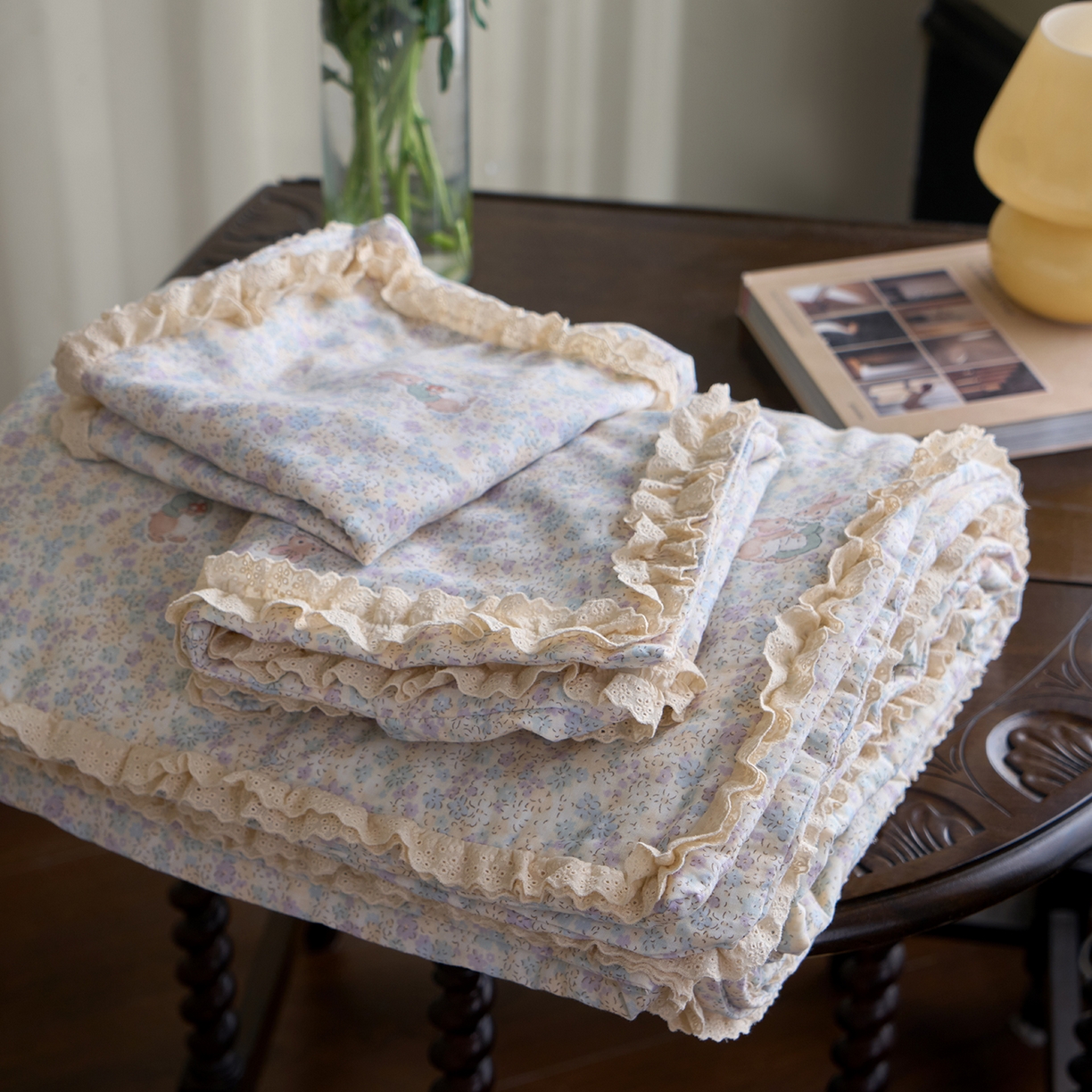 91家纺网 家纺一手货源 找家纺 （总）洋铭区（原狠狠爱） 2026新款双层纱皱皱花边夏被夏凉被空调被三件套