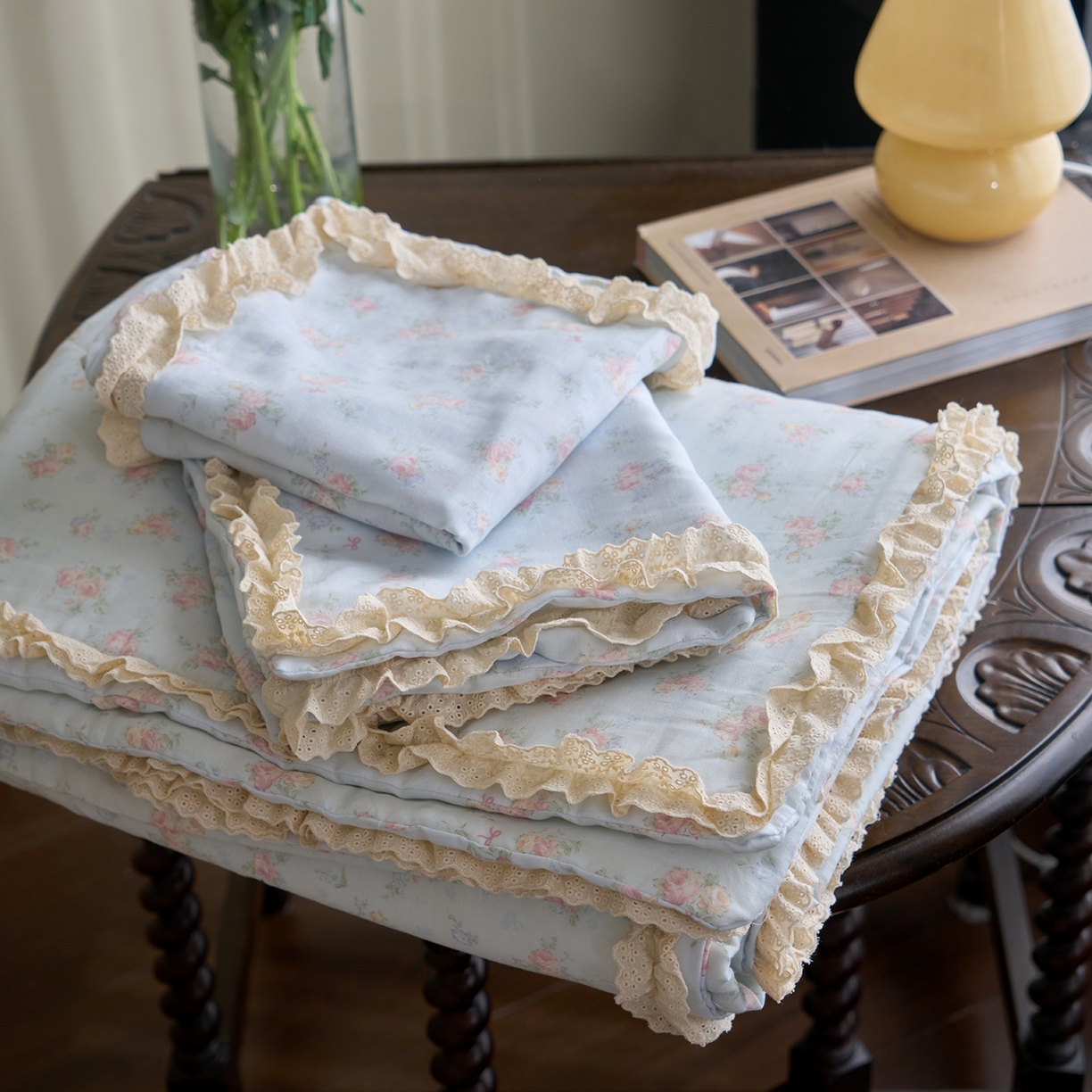 91家纺网 家纺一手货源 找家纺 （总）洋铭区（原狠狠爱） 2026新款双层纱皱皱花边夏被夏凉被空调被三件套