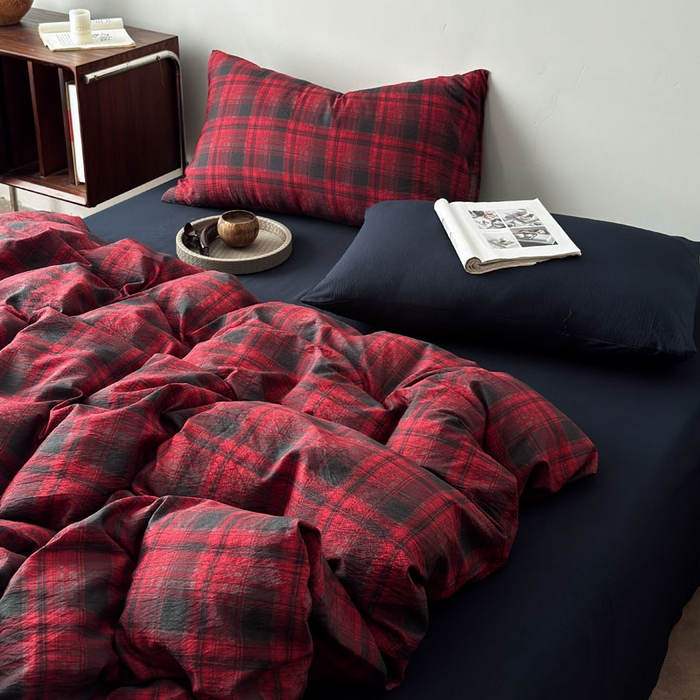 豪美鑫 2026新款经典格纹四件套 苏格兰系列 苏格兰-红