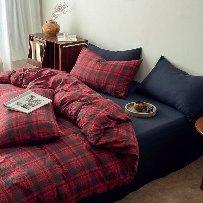 91家纺网 家纺一手货源 找家纺 豪美鑫 2026新款经典格纹四件套 苏格兰系列 苏格兰-红
