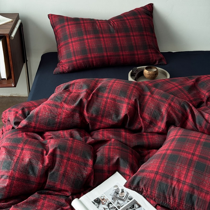 91家纺网 家纺一手货源 找家纺 豪美鑫 2026新款经典格纹四件套 苏格兰系列 苏格兰-红