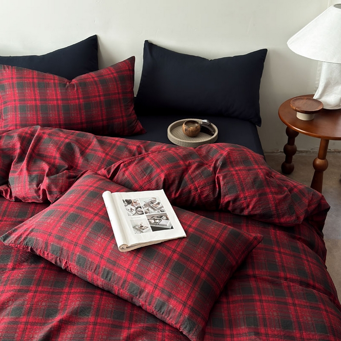 91家纺网 家纺一手货源 找家纺 豪美鑫 2026新款经典格纹四件套 苏格兰系列 苏格兰-红