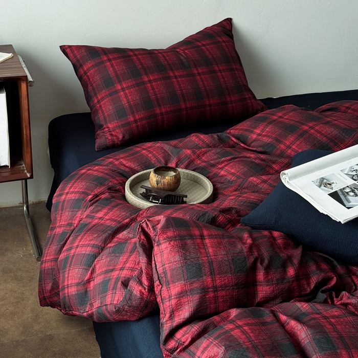 91家纺网 家纺一手货源 找家纺 豪美鑫 2026新款经典格纹四件套 苏格兰系列 苏格兰-红