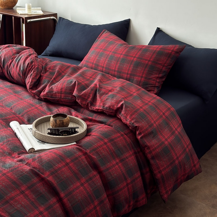 91家纺网 家纺一手货源 找家纺 豪美鑫 2026新款经典格纹四件套 苏格兰系列 苏格兰-红