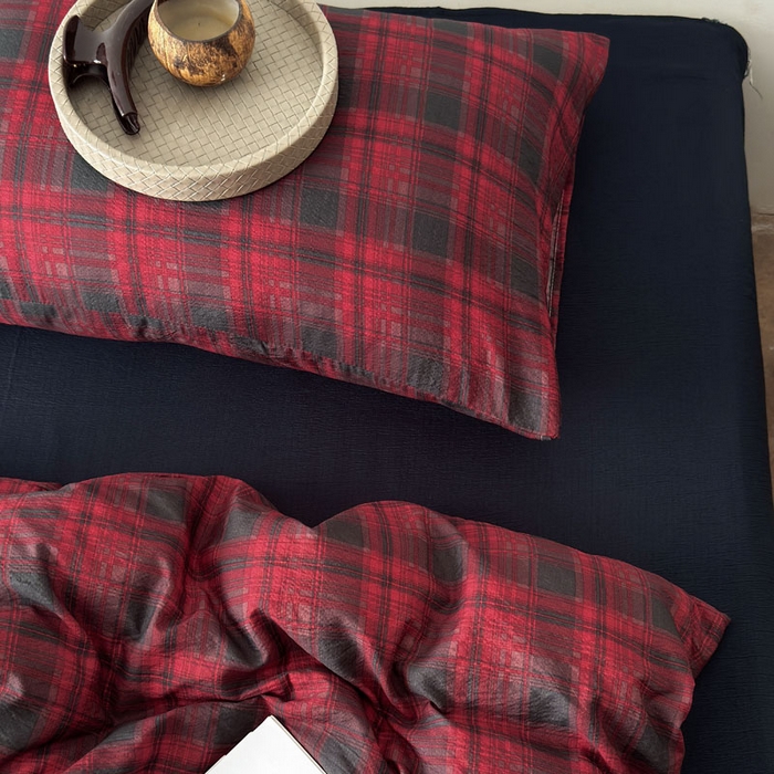 91家纺网 家纺一手货源 找家纺 豪美鑫 2026新款经典格纹四件套 苏格兰系列 苏格兰-红