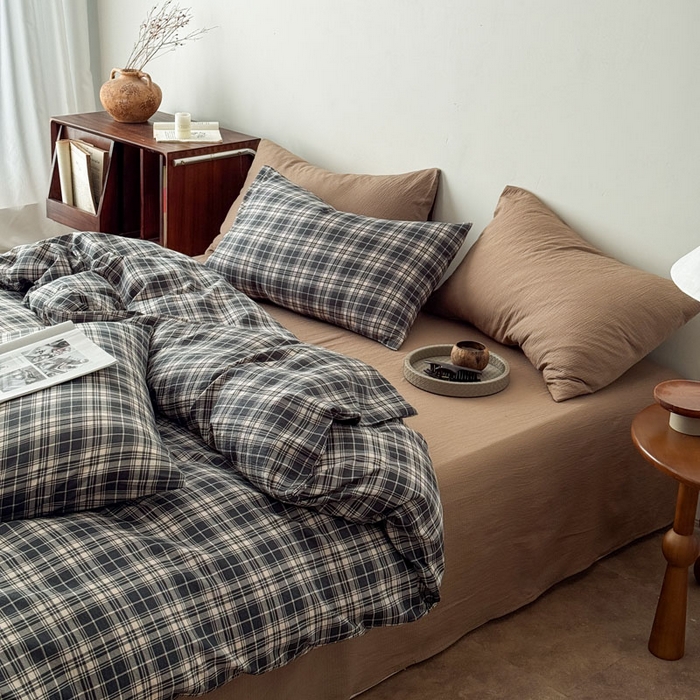 91家纺网 家纺一手货源 找家纺 豪美鑫 2026新款经典格纹四件套 苏格兰系列 苏格兰-灰