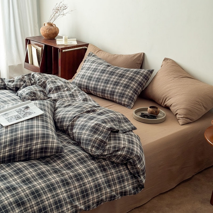 91家纺网 家纺一手货源 找家纺 豪美鑫 2026新款经典格纹四件套 苏格兰系列 苏格兰-灰