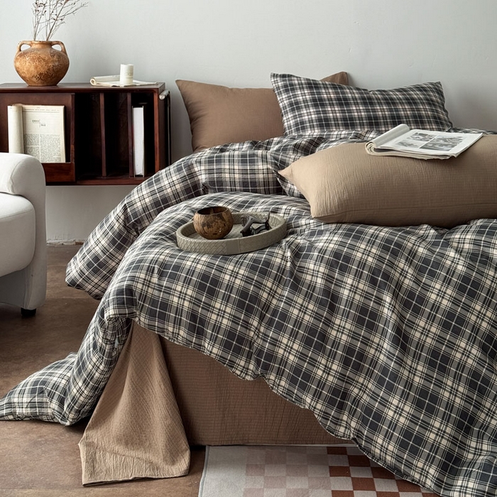 91家纺网 家纺一手货源 找家纺 豪美鑫 2026新款经典格纹四件套 苏格兰系列 苏格兰-灰