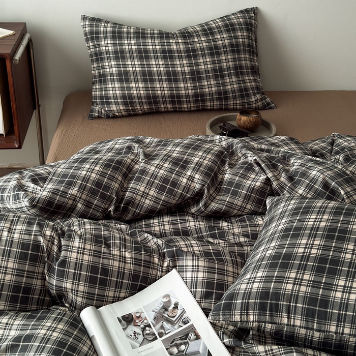 91家纺网 家纺一手货源 找家纺 豪美鑫 2026新款经典格纹四件套 苏格兰系列 苏格兰-灰