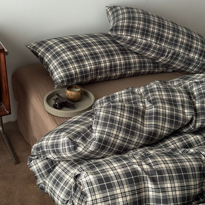 91家纺网 家纺一手货源 找家纺 豪美鑫 2026新款经典格纹四件套 苏格兰系列 苏格兰-灰