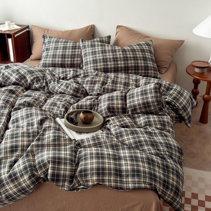 91家纺网 家纺一手货源 找家纺 豪美鑫 2026新款经典格纹四件套 苏格兰系列 苏格兰-灰
