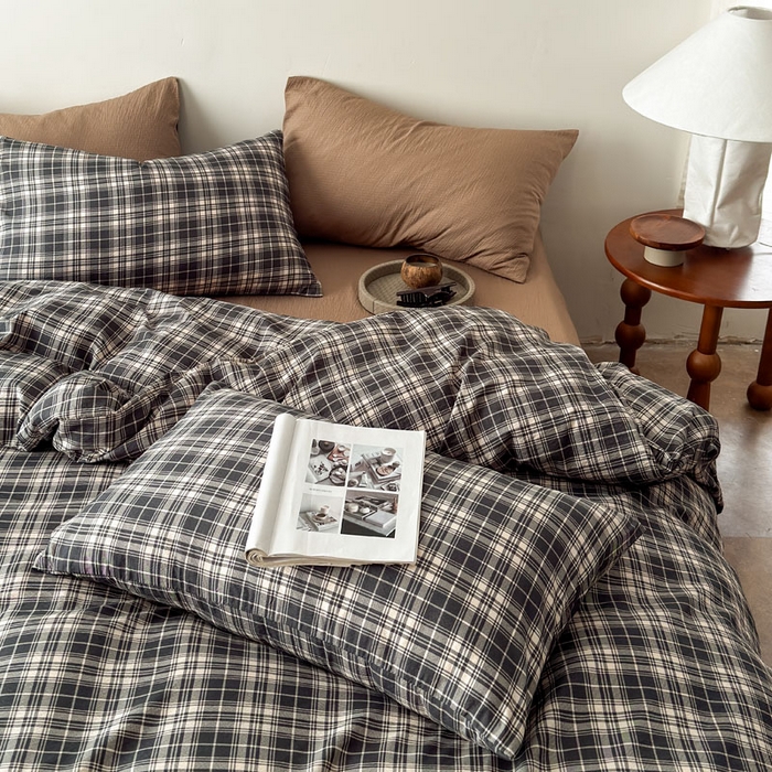 91家纺网 家纺一手货源 找家纺 豪美鑫 2026新款经典格纹四件套 苏格兰系列 苏格兰-灰