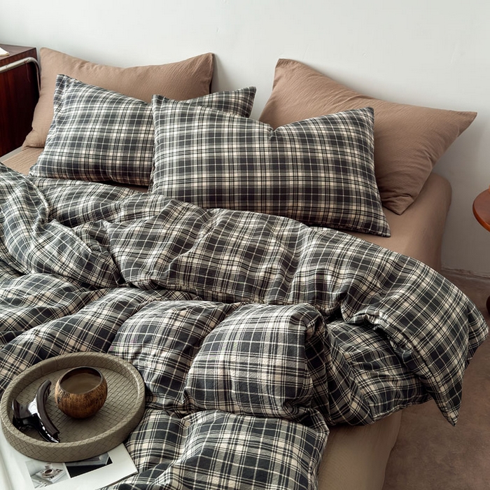 91家纺网 家纺一手货源 找家纺 豪美鑫 2026新款经典格纹四件套 苏格兰系列 苏格兰-灰