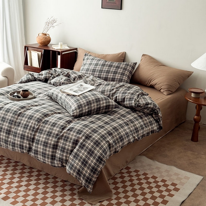 91家纺网 家纺一手货源 找家纺 豪美鑫 2026新款经典格纹四件套 苏格兰系列 苏格兰-灰