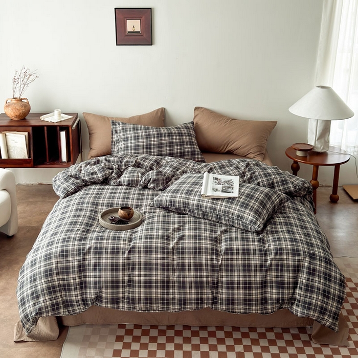 91家纺网 家纺一手货源 找家纺 豪美鑫 2026新款经典格纹四件套 苏格兰系列 苏格兰-灰